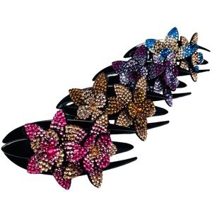 Set Of 4 Rhinestone Flower Hair Clips